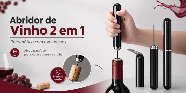 Abridor de Vinho Pneumático 2 em 1: praticidade para abrir garrafas sem esforço